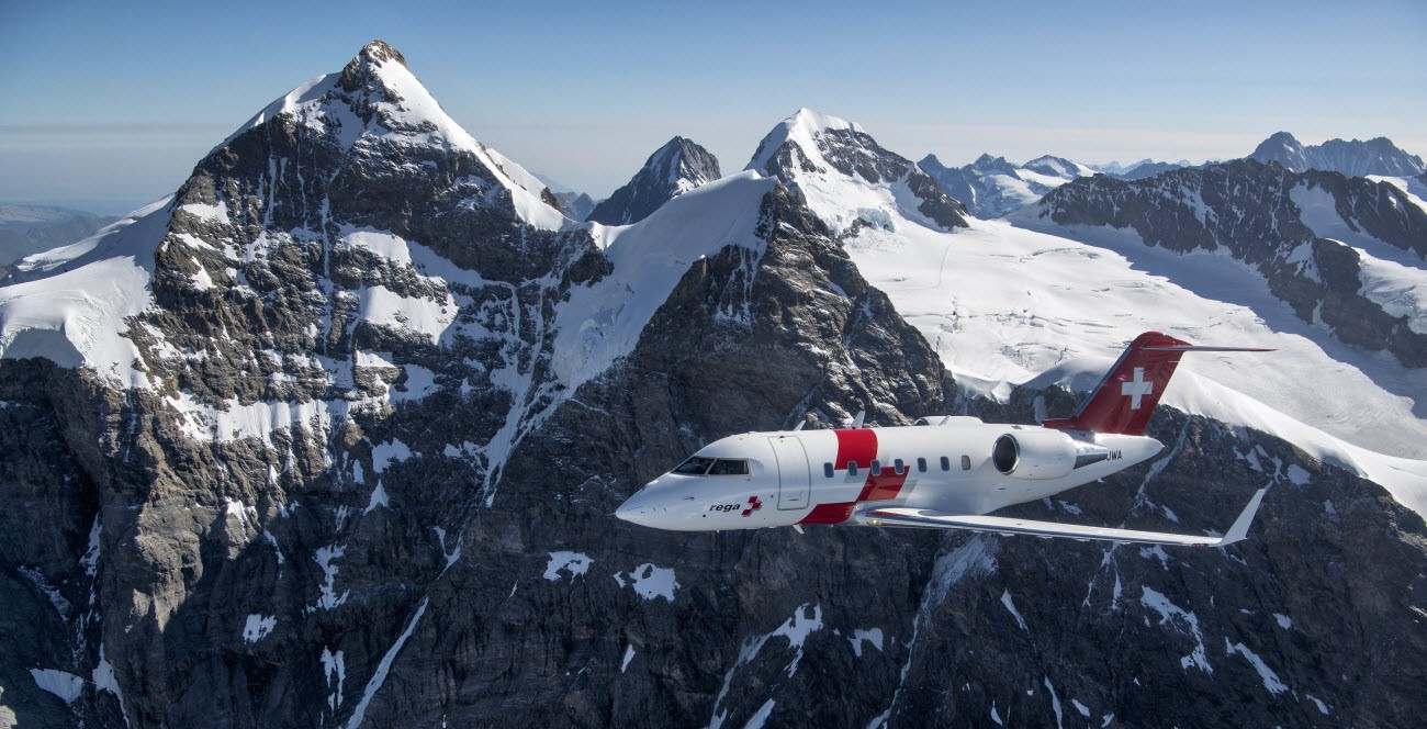 L'avion Challenger 650 de Bombardier spécialement configurés pour des évacuations médicales.