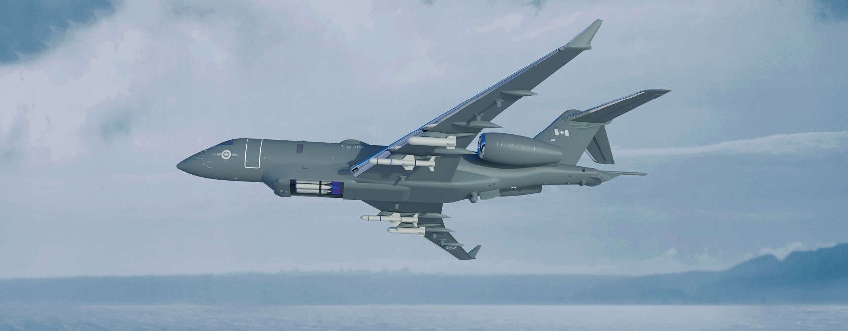 Rendu de l’aéronef multimissions canadien proposé par Bombardier Défense et General Dynamics Mission Systems–Canada